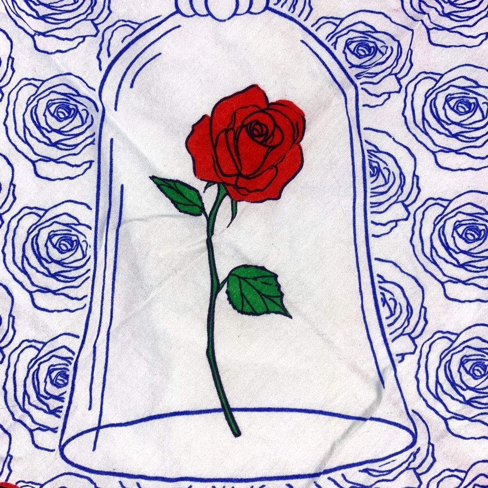 Disney Beauty and the Beast Enchanted Rose Hankerchief Bandana Blue Red Cotton - Picture 3 of 7